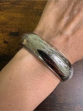 Vintage Silver-Tone Engraved Bangle Bracelet
